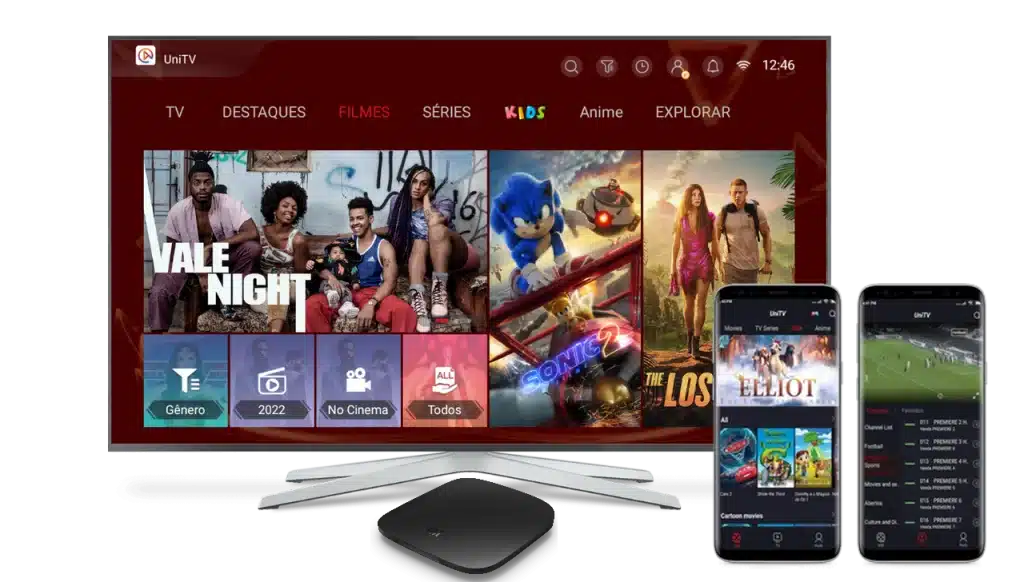 Imagem UNITV em TV e celular para recarga digital